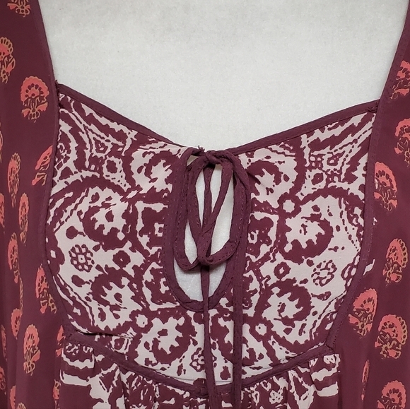 FREE People Marla Dreams Red Paisley Boho Flutter Sleeve Mini Kaftan Dress XS - Picture 4 of 12